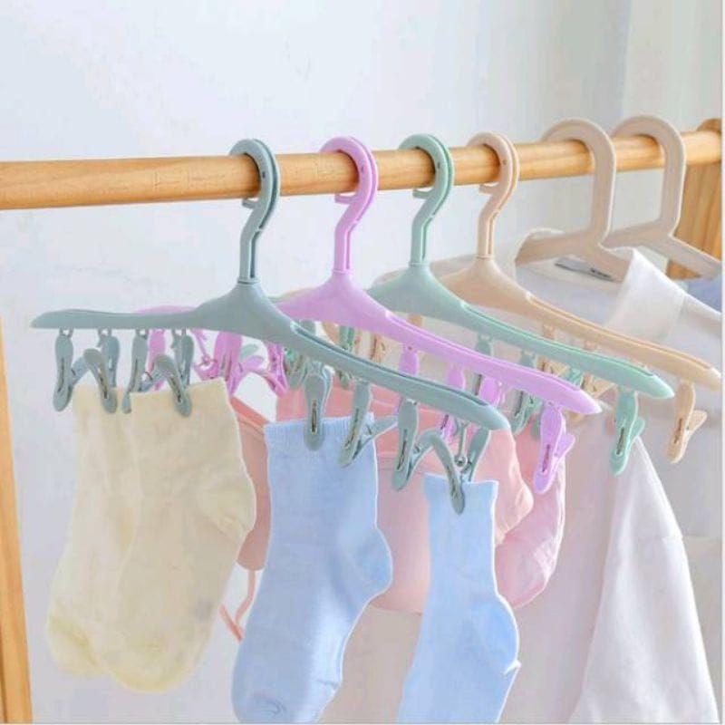 Hanger Jemuran Pakaian Kaos Kaki 10 in 1 Gantungan Baju Jepit Jepitan