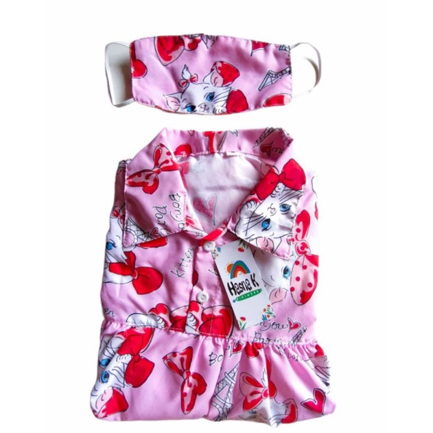 one set - setelan anak plus masker 2-5 tahun/setcel anak/baju anak perempuan-Merycat ping masker