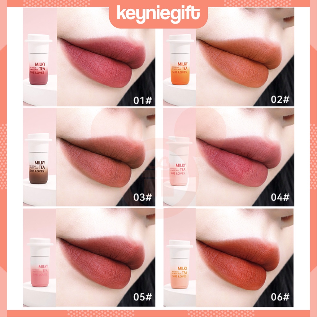 She Loves Milk Tea Lipstick Mist Focus Lip Matte Mud Blush Lipstik Lucu Cantik Unik Dragon Ranee SL020