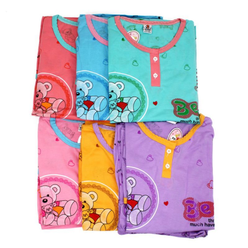 BAJU TIDUR SET PIYAMA DEWASA LENGAN PENDEK CELANA 3/4 MOTIF BEAR GIRL