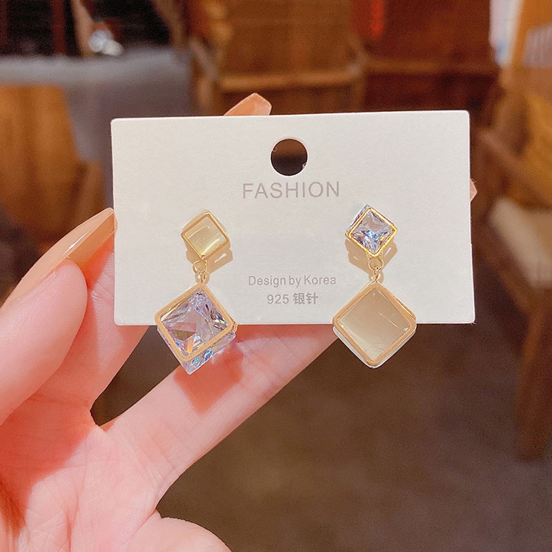 Anting Tusuk Gantung Bahan Sterling silver 925 Hias Opalzircon Gaya Mewah Untuk Wanita