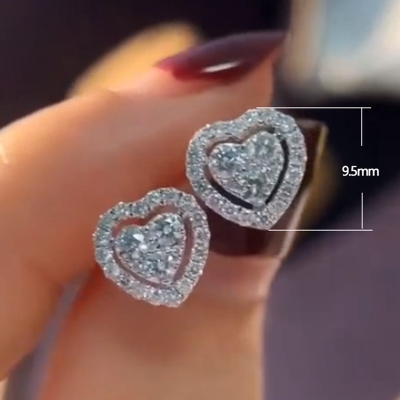 Simple Fashion Heart Shaped Stud Earrings For Women White Cubic Zirconia Romantic Female Earring Statement Jewelry Gift