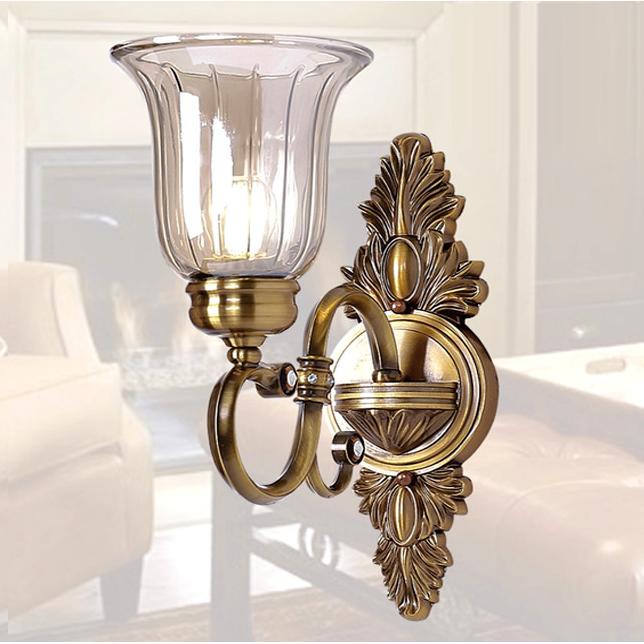 Lampu hias dinding kamar tidur hotel indoor klasik kap kaca bening ready