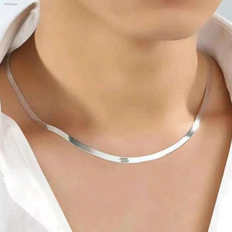 Kalung Titanium Model Gepeng Kaku Pria dsn Wanita Kalung Titanium Import