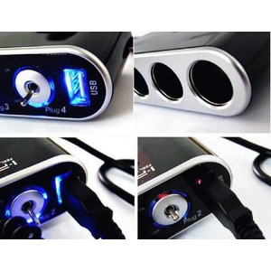 Socket Lighter mobil, cabang 4 in 1 + USB dengan on off untuk semua merk dan type mobil 12V