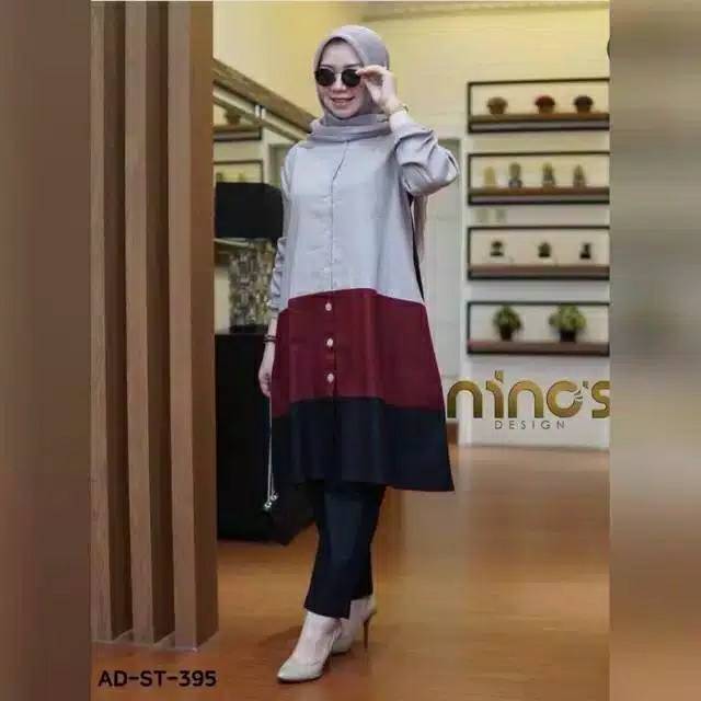 Baju Atasan Muslim Wanita Tunik Ninos Sambung Terbaru Trend  Fashion Kekinian
