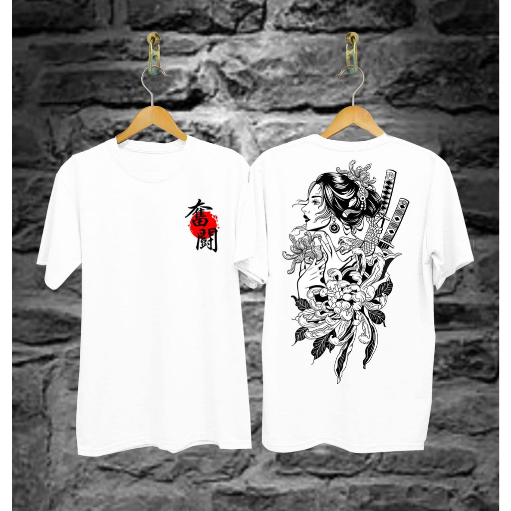 Kaos Tshirt Pria Terbaru Samurai Jepang Geisha Hitam Distro Lengan Pendek Motif Sablon Bergambar Keren