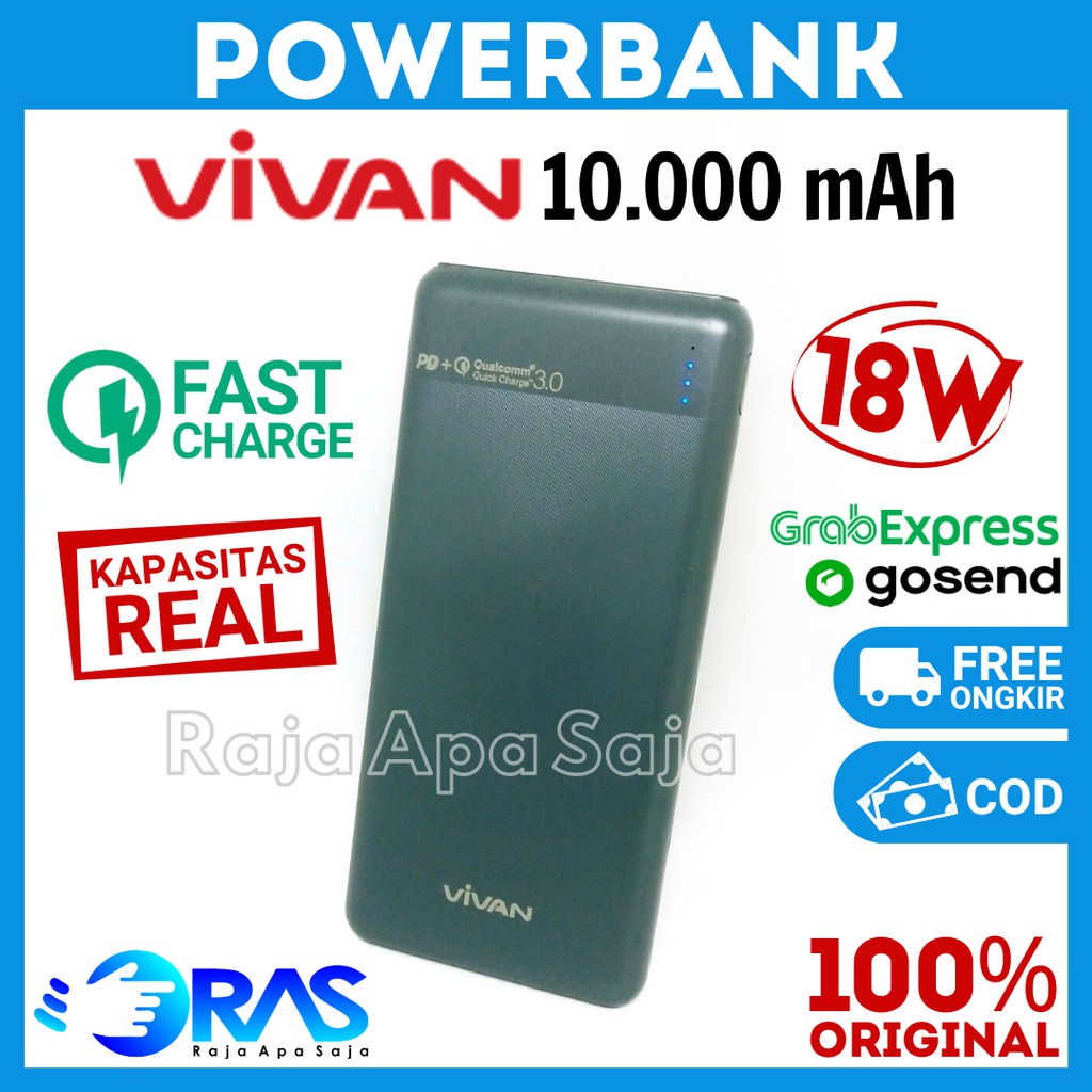 Powerbank Vivan 10000mAh 18W 3A Fast Charging - Pawer Bank Powerbeng Pawerbeng Fowerbank PB Quick Ch
