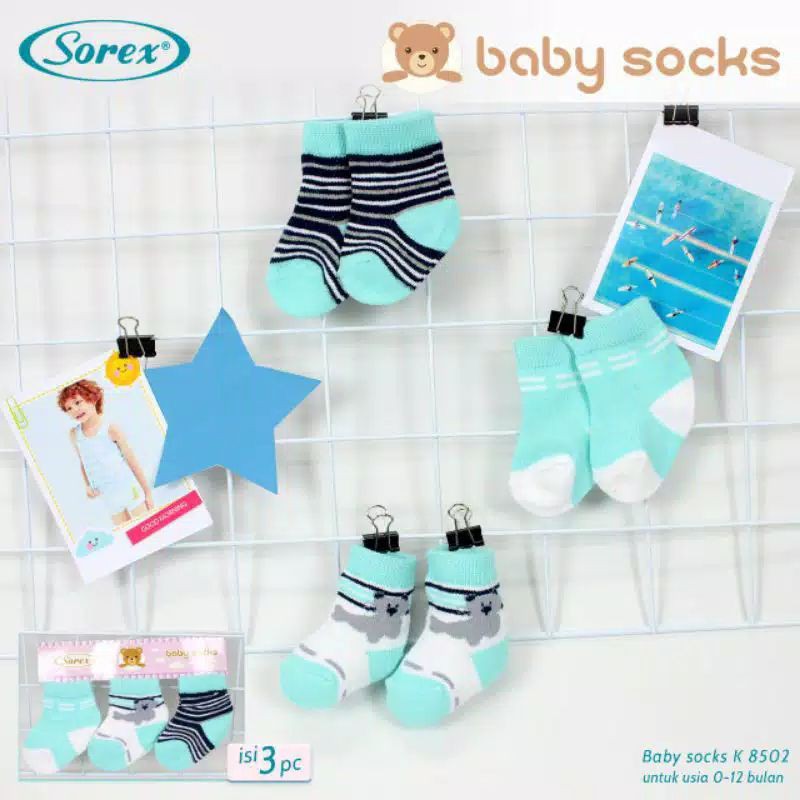 KAOS KAKI BAYI LAKI LAKI SOCKS BABY BOY SOREX K8502 ISI 3 PCS