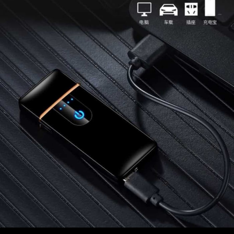 Korek api elektrik mini unik fingerprint sensor led lighter usb hadiah ulang tahun koleksi serbaguna