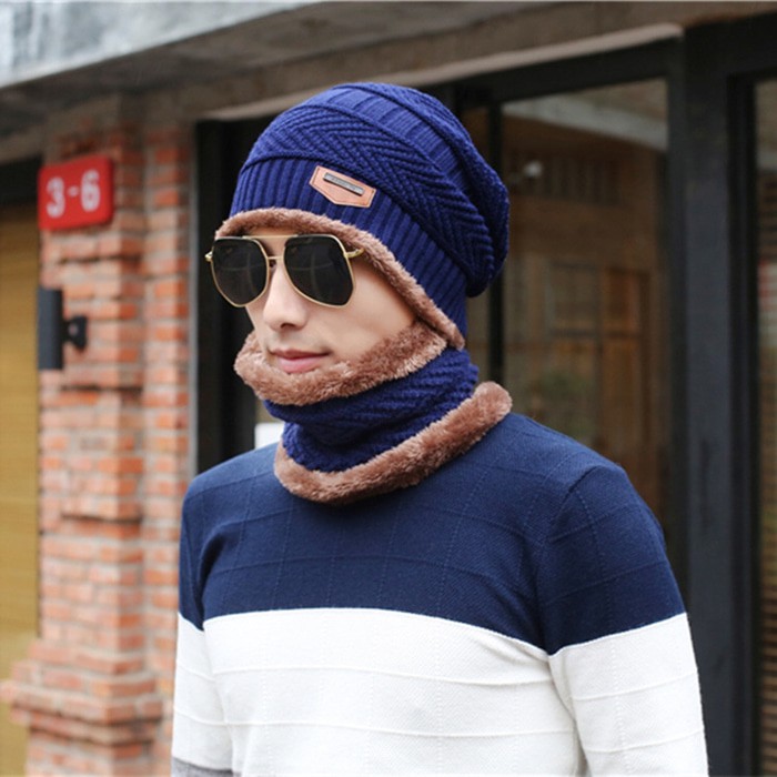 Set Topi Kupluk Beanie Hat Import Lapis Bulu Kupluk Winter