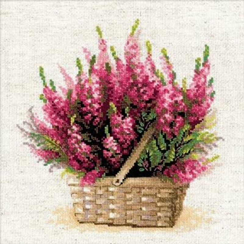 paket kristik bunga heather pink ungu flowers cross stitch 14ct kerajinan tangan sulaman embroidery 