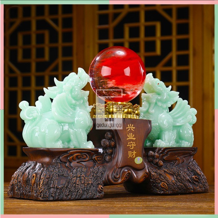 Patung Pajangan Hiasan Hadiah Kado Imlek Singa Langit Lion Sky Kembar Samsi Batu Giok Asli Chi Qi Lin Cillin Chilin Cilin Kilin Qillin Hoki 1 Satu Set Pasang Sepasang Lucky Luck Fengshui Penjaga Rumah Toko Ruko Pembawa Hoki Rejeki Ukuran Size Kecil Besar