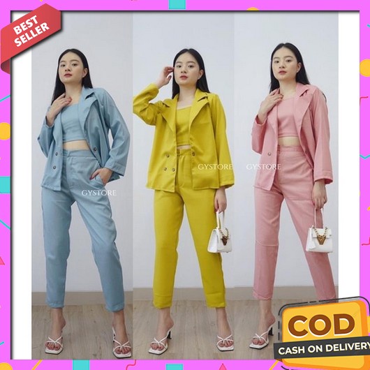 Setelan Blazer Wanita Formal / Setelan Jas Wanita Korea / Setelan Jas  One Set Blazer 3In1 Longpants
