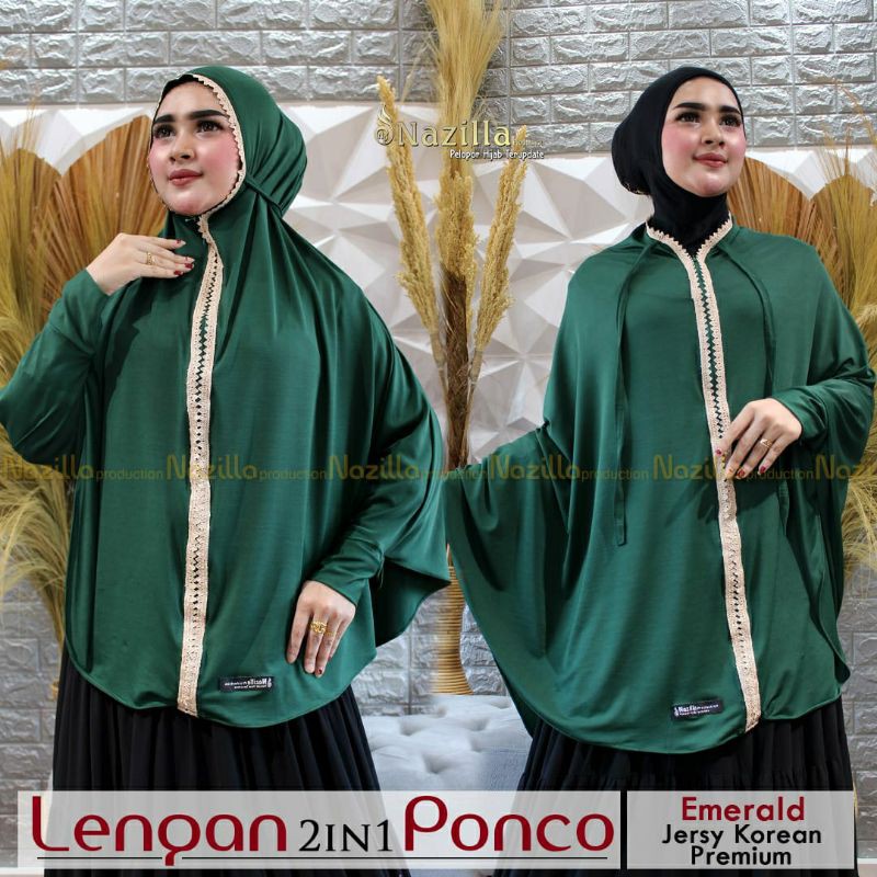 HIJAB LENGAN JUMBO RENDA/BERGO LENGAN JUMBO RENDA ORI NAZILLA 2IN1 PONCO