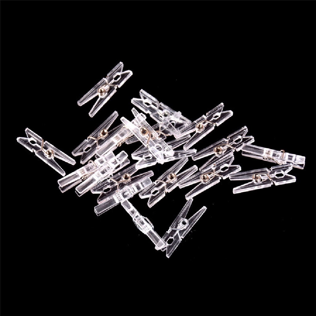 HA 20pcs Mini Clear Plastic Doll Clothespin Photo Paper Peg Clips Laundry Hangers ID