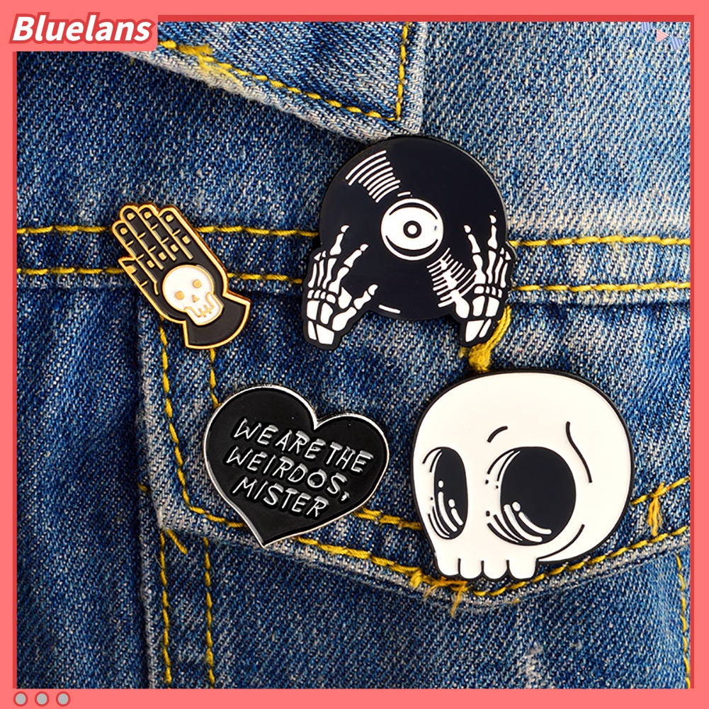 Bluelans Bros Pin Desain Kepala Tengkorak Tangan Hati Halloween Untuk Dekorasi Denim Kulit