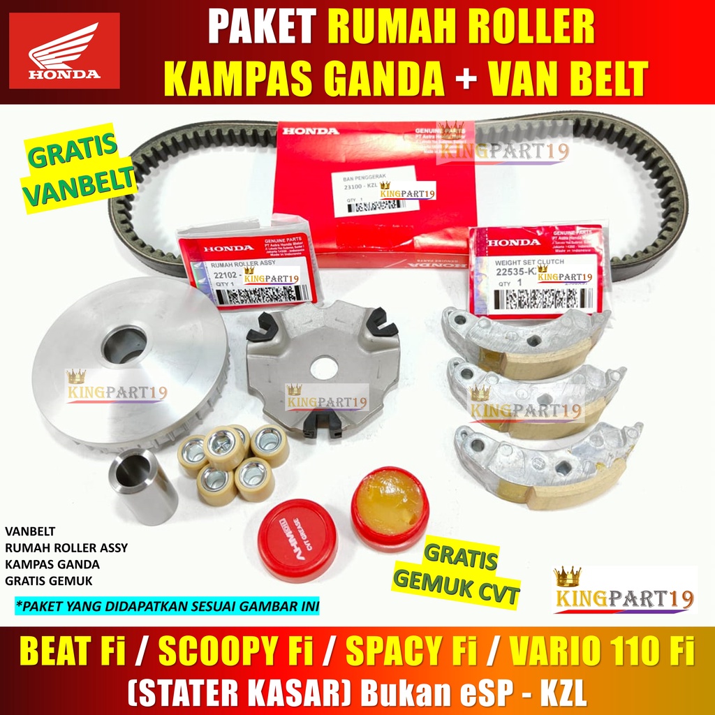 PAKET RUMAH ROLLER KAMPAS GANDA VAN BELT BEAT FI SCOOPY FI SPACY FI (STATER KASAR) - KZL