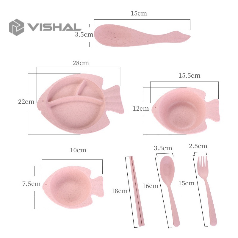 VISHAL 7 PCS Mangkok Makan Anak 2 Carakter Ikan Lucu /Mangkuk Ikan BPA Free Piring