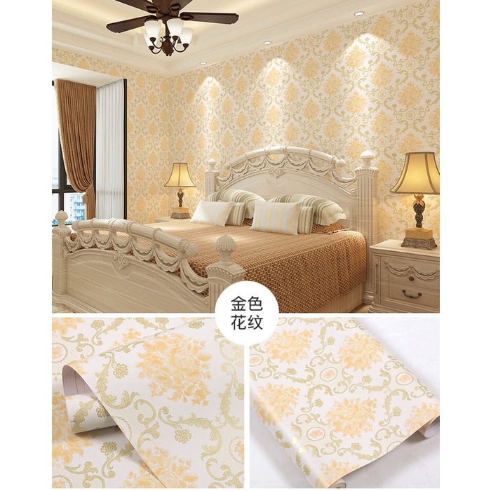 Wallpaper Dinding Ruang Tamu Motif Batik Gold Kecil