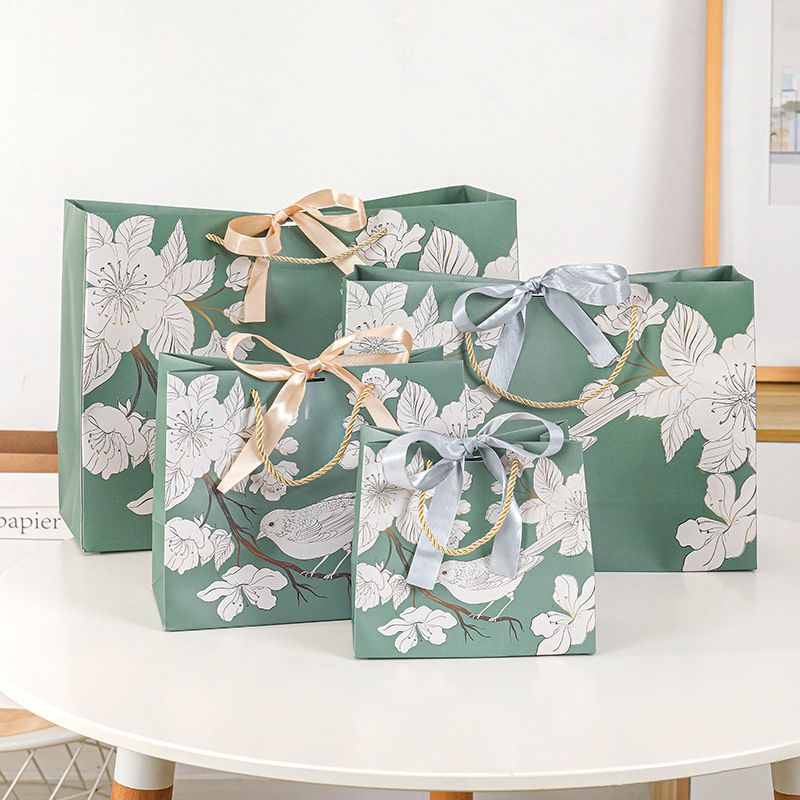 PAPER BAG MEWAH MOTIF CANTIK PREMIUM BIRD GREEN + PITA BERBAGAI UKURAN