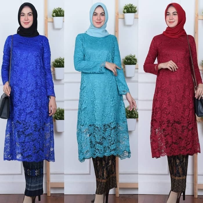 SETELAN KEBAYA BROKAT KURUNG TUNIK 3 PILIHAN WARNA BLUE TOSCA MARON