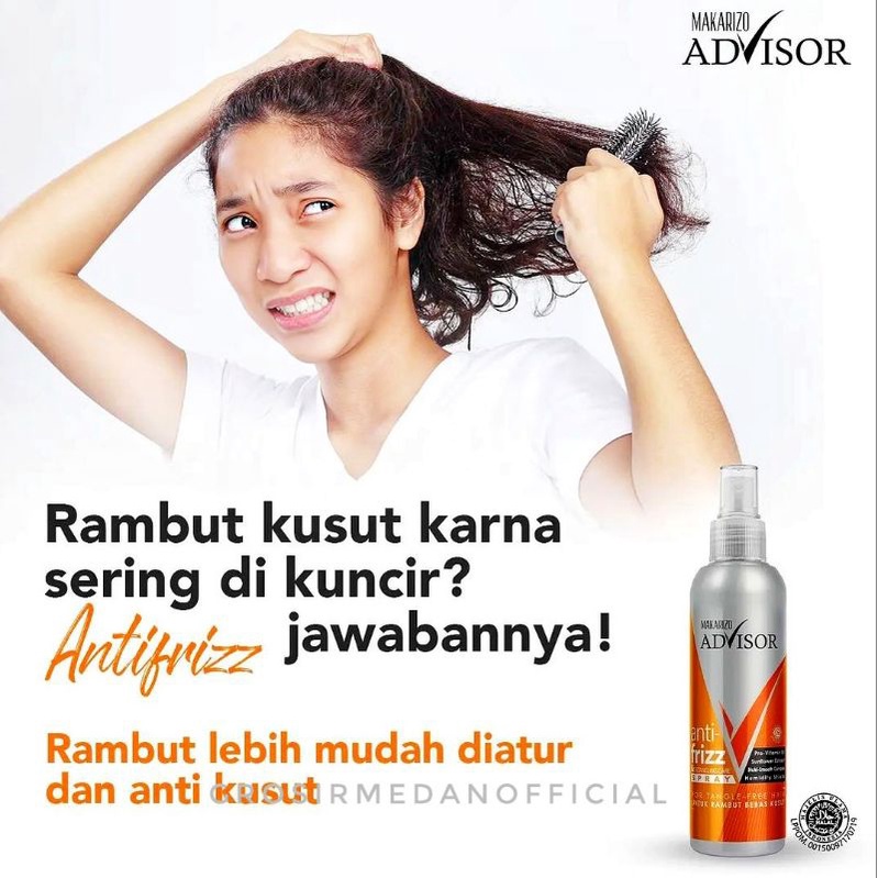 MAKARIZO ADVISOR ANTI FRIZZ AND DETANGLING CARE SPRAY - ANTI RAMBUT KUSUT - ANTI RAMBUT SINGA - RAMBUT HALUS LEMBUT MUDAH DIATUR