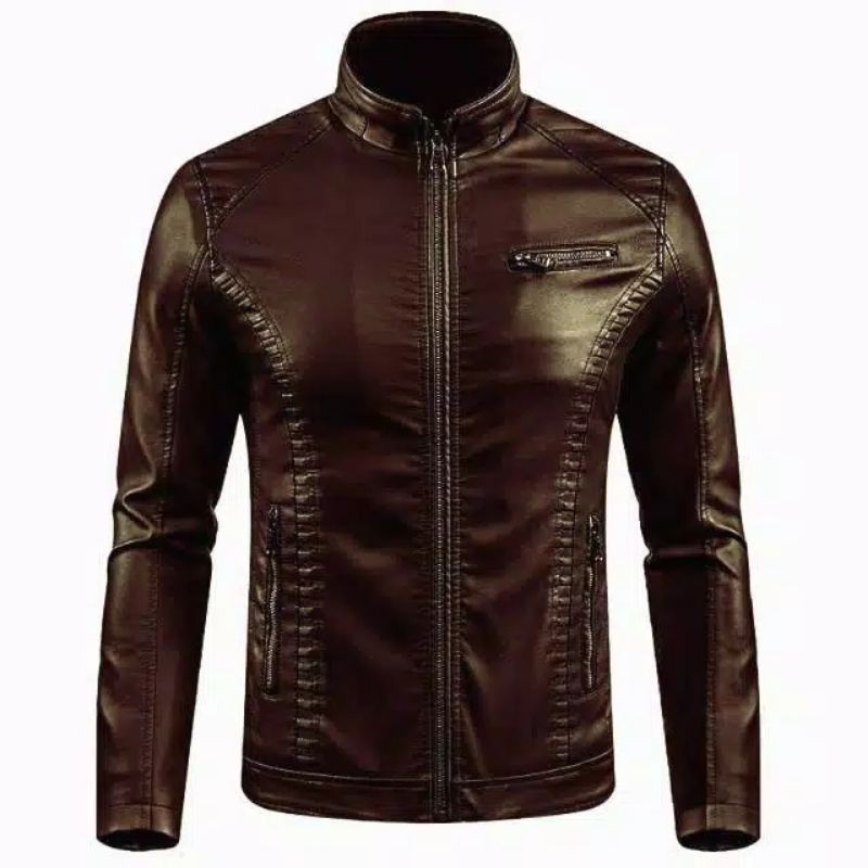 PREMIUM Jaket Kulit Pria Elegant Brownie ARL 033 Silverstone RFLA Ariel Noah Sintetis 90 MIRIP KULIT
