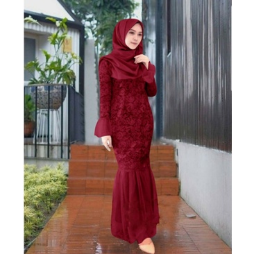 Baju Gamis Muslim Terbaru 2021 Model Baju Pesta Wanita kekinian Bahan Brukat Kondangan remaja