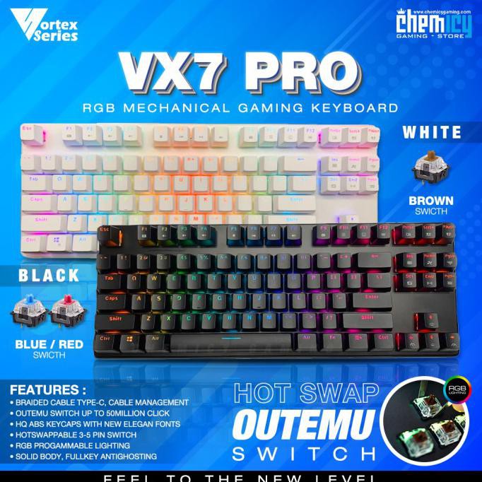 Vortex Vx7 Pro Rgb Hotswap Mechanical Gaming Keyboard - Black Case, Cokelat Lattewhite