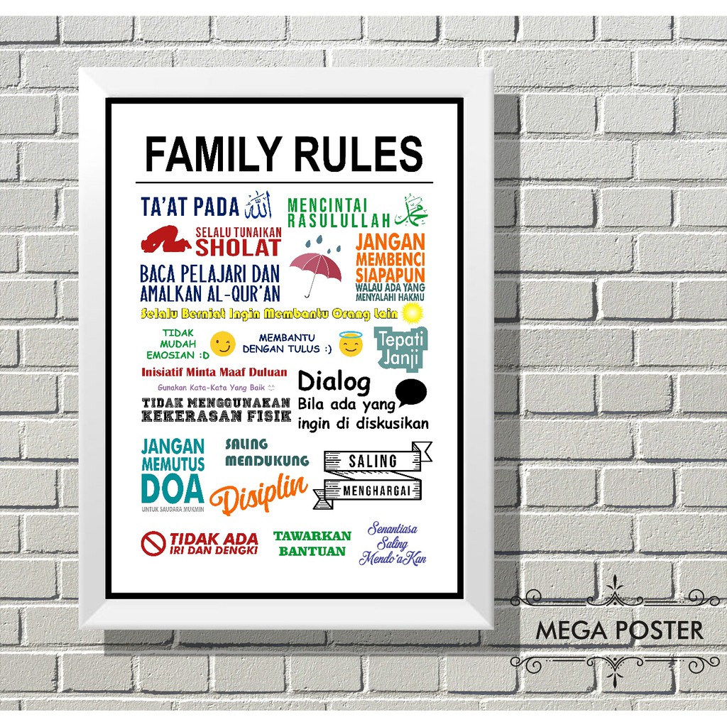 Poster Family Rules Pigura Bingkai Hiasan Dinding Wall Decor