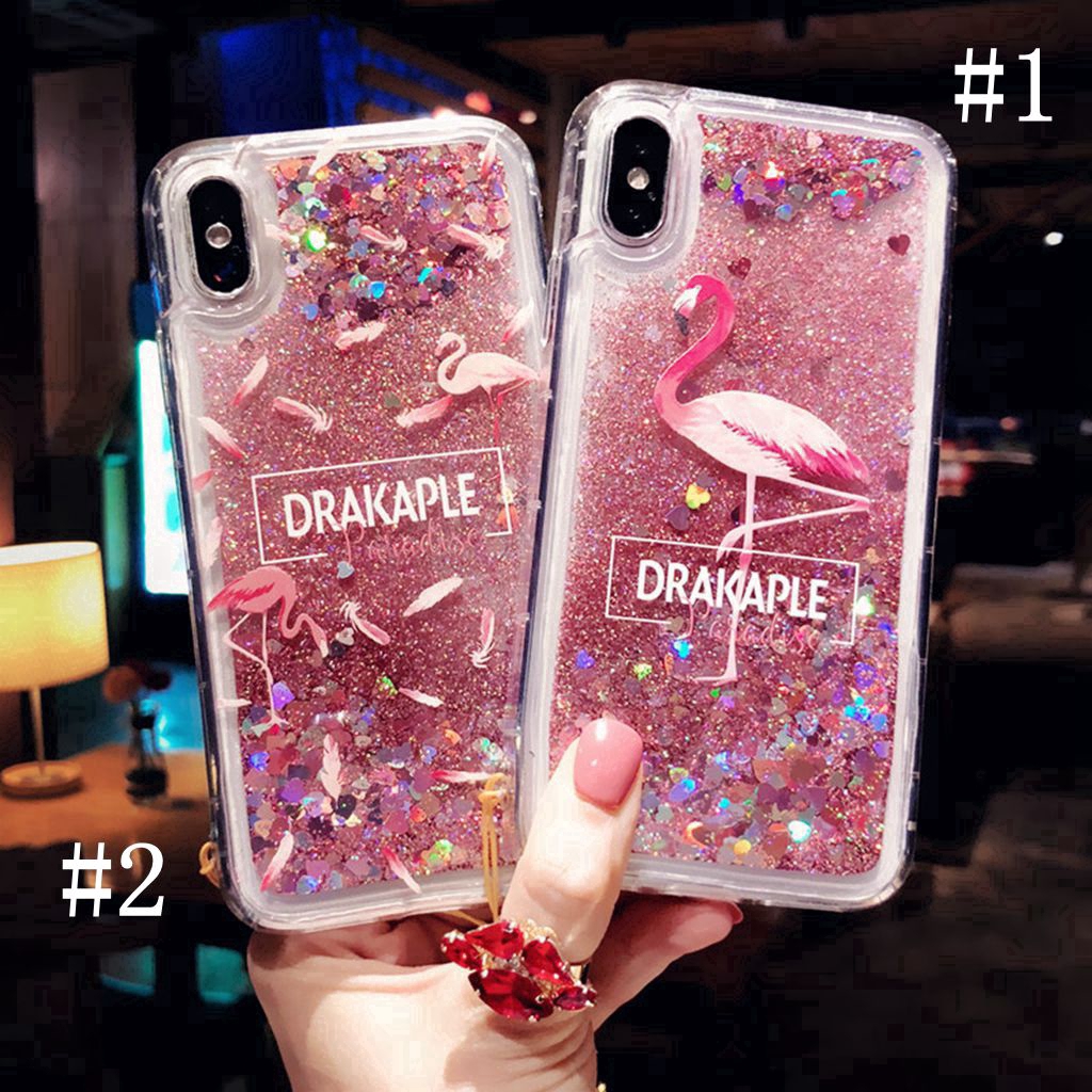 Casing Soft Case Motif Flamingo + Glitter untuk iPhone x