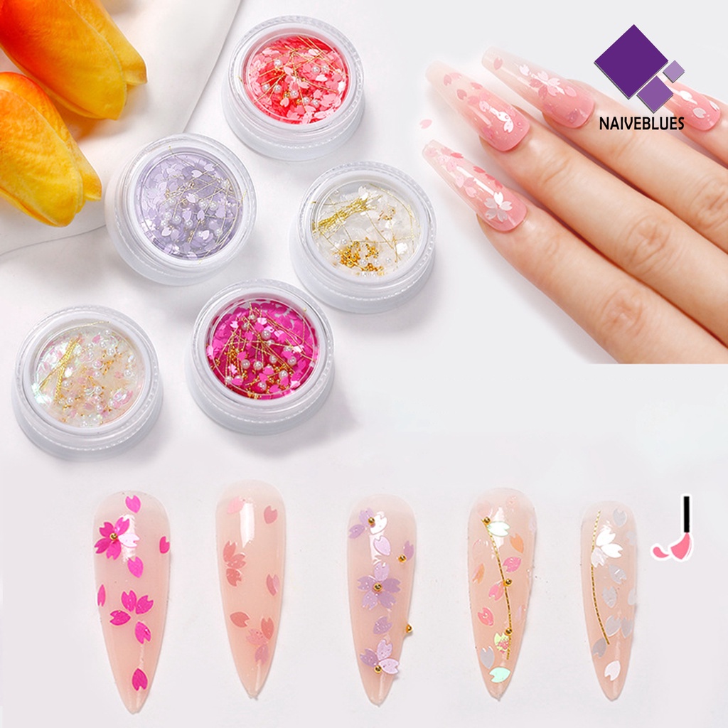 Naiveblue 1 Kotak Sequin Bentuk Bunga Ultra Tipis Efek Visual Berkilau Untuk Nail Art