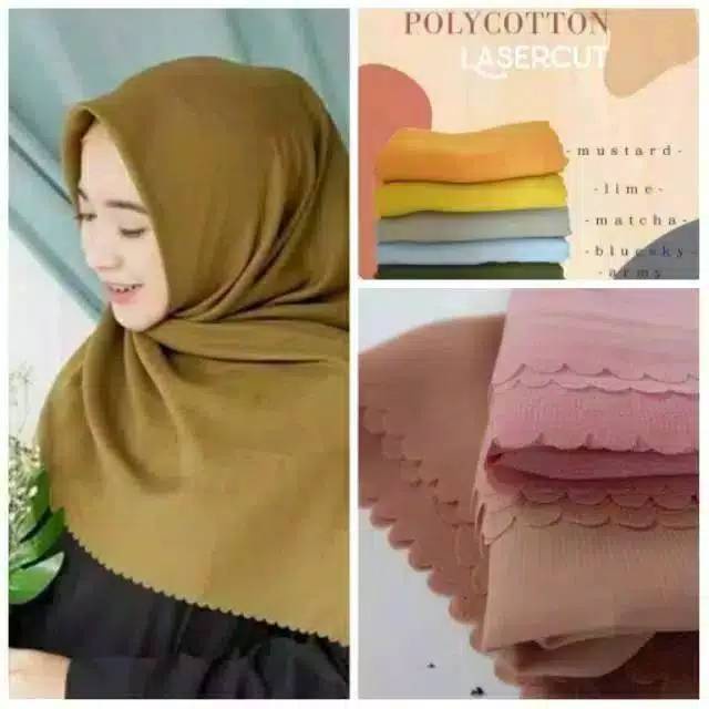 KERUDUNG BELLA SQUARE LASERCUT POLYCOTTON HIJAB LASERCUT BELLA SQUARE SEGIEMPAT BISA COD