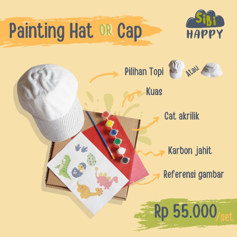 

(happy.sibi) Painting Hat or Cap Kit / Melukis Topi Anak Mewarnai media mewarnai media lukis anak