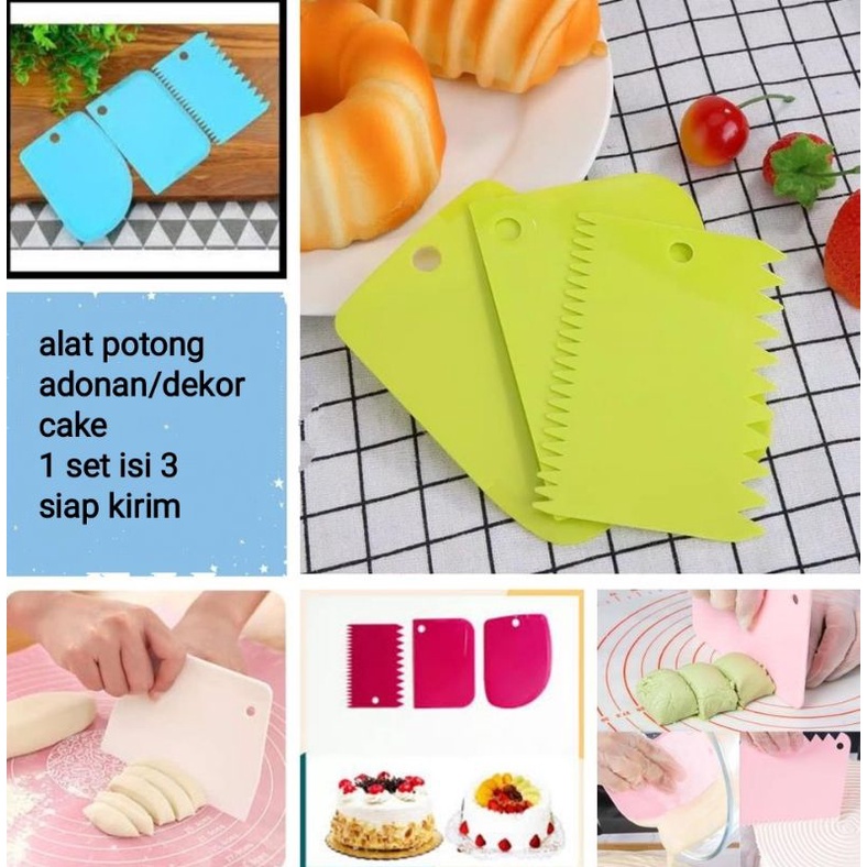 Pisau Adonan Kue Butter Cream Scraper Alat Dekorasi Kue Pemotong Adonan Kue 3 in 1 Alat Dekor Butter Pisau Dough