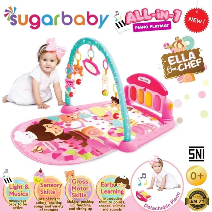 Sugar Baby Piano Playmat Play Mat Playgym Sensory Musical Rattle Toys - Matras Kasur Mainan Karpet Anak Bayi Lagu Musik-Ella The Chef