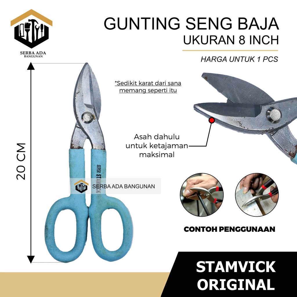 GUNTING ALAT POTONG SENG PLAT TIPIS BAJA  KAWAT SENG 8&quot; 10&quot; GAGANG KARET STAMVICK ORIGINAL 100%