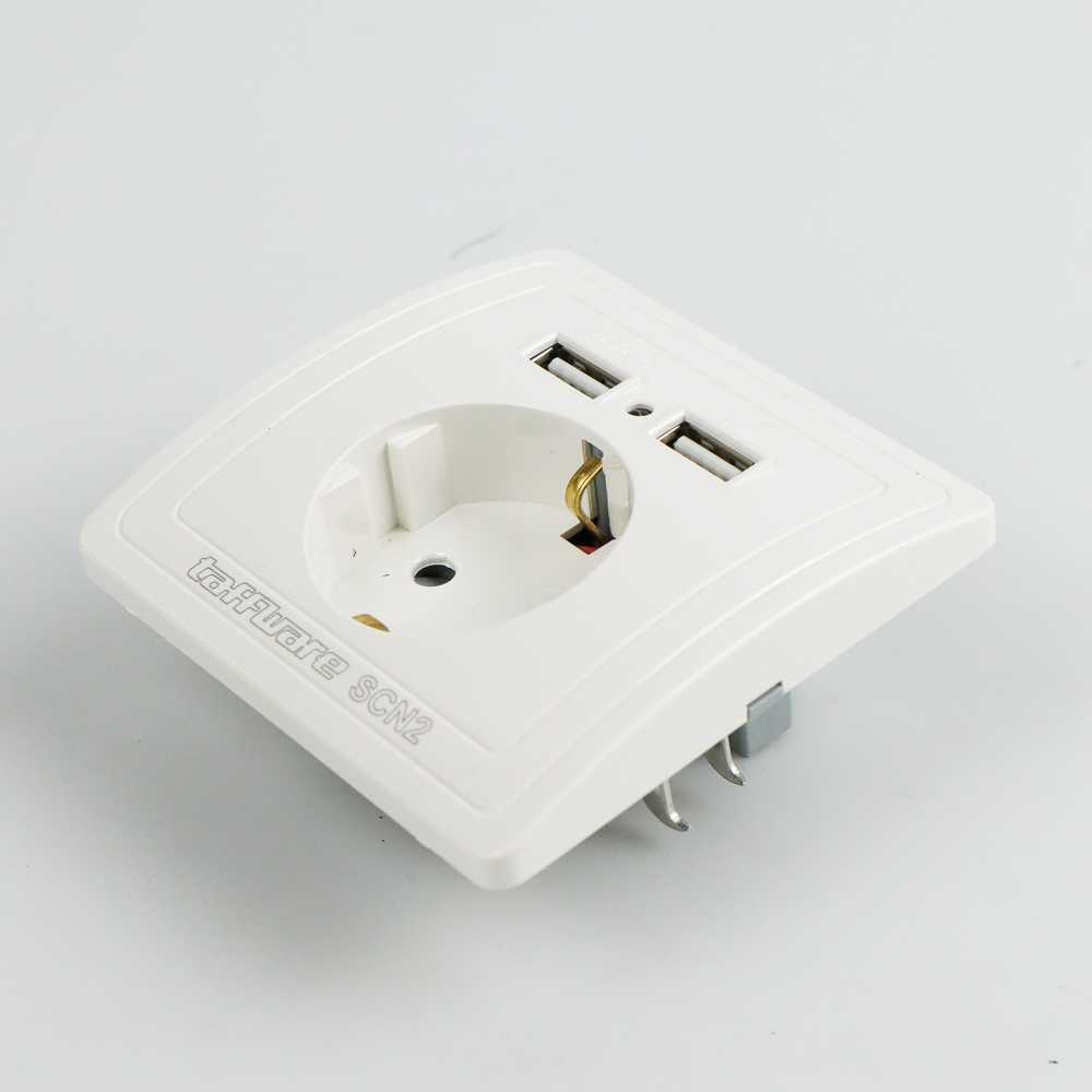 TD - SKT Taffware Stop Kontak Dinding EU Plug dengan 2 USB Port - SCN2