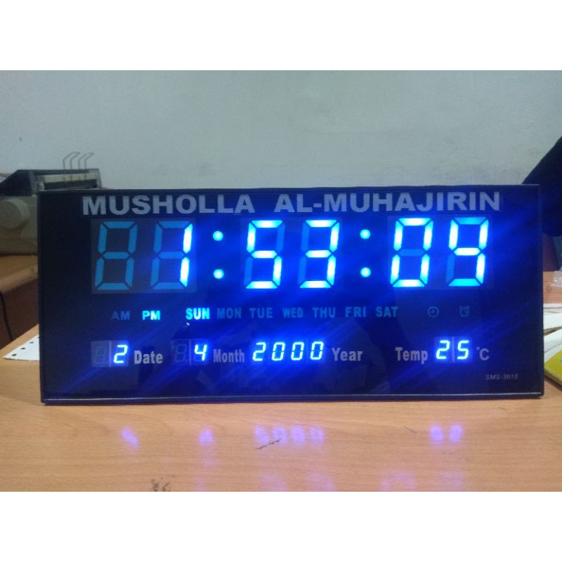 Jam Dinding Digital Sonifer 3615 LED Clock 36 x 15 cm LED Hijau/Biru FREE CUSTOM NAMA