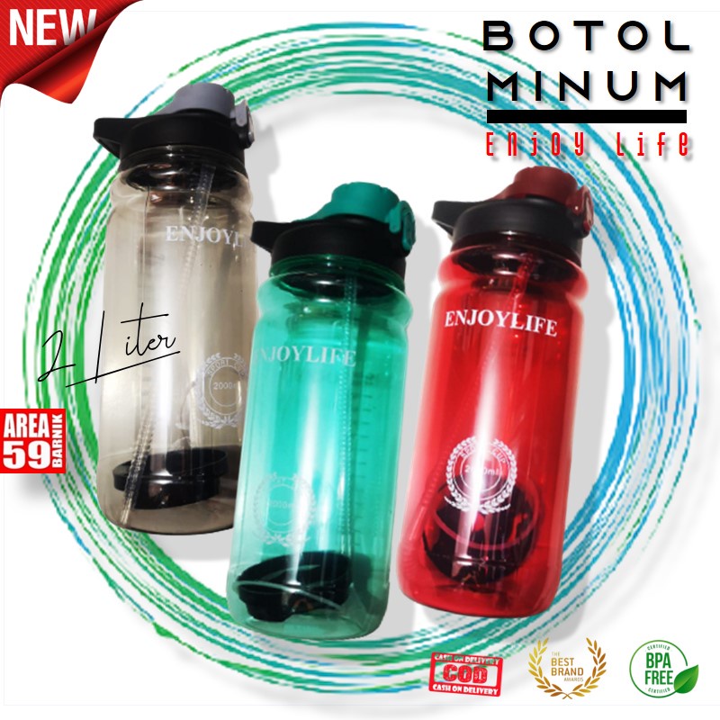 Botol Minum Anak Sedotan Sport  2 Liter Enjoy Life Bpa Free Bubble Warp