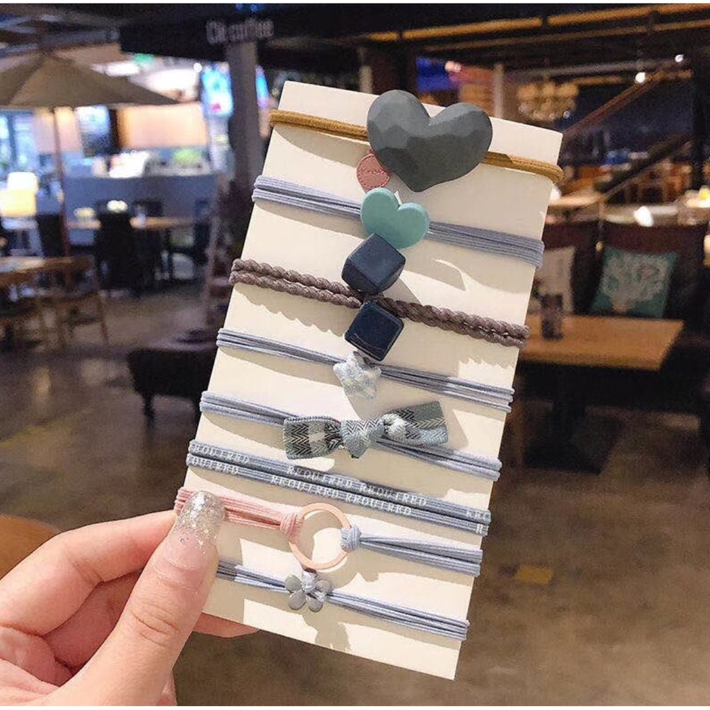 Civeto IK28 Ikat Rambut Mix Pattern Set 8 Pcs-mix blue