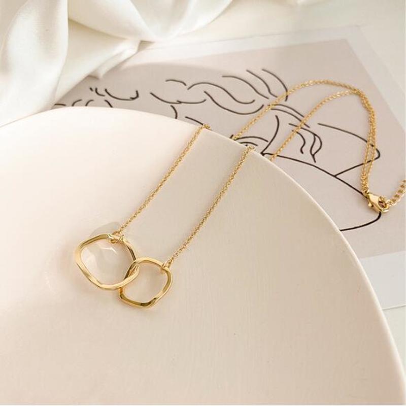 We Flower kalung liontin geometris minimalis untuk wanita fashion Korea kalung pesona lingkaran ganda perhiasan rantai pendek