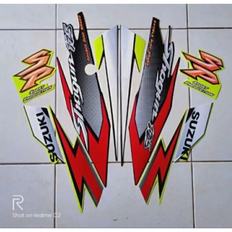 SHOGUN SP 125 TAHUN 2005 2006 WARNA HITAM KUNING STANDAR STIKER STRIPING LIS BODY BODI