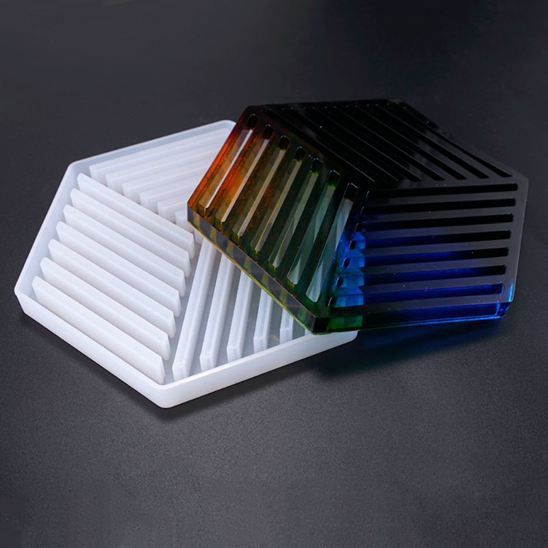 Moonlight&quot; Resin Epoxy Geometry Silicone Mold DIY Insulation Hollow Striped Triangle Modeling Hexagon Coaster