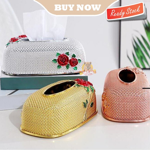 DOME Tempat Tissue Box Klasik Emas elegant acrylic tisu muka ROSE COLR
