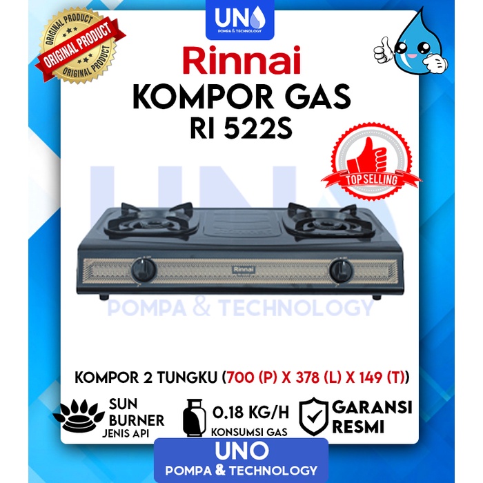 Rinnai Kompor Gas 2 Tungku RI 522 S / RI-522 S / RI522S