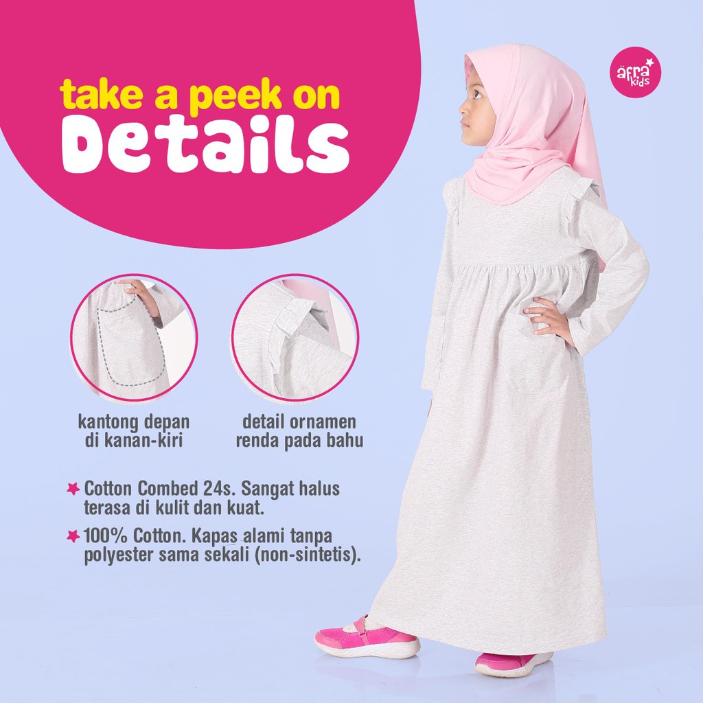 Gamis Anak Muslim AFRAKIDS GA001 ( Abu Misty) Bahan Adem, Cocok Untuk Anak