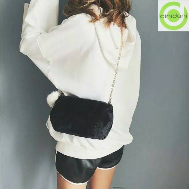 RULLY Sling Bag TAS SELEMPANG BULU LEMBUT IMPORT TERMURAH Ladies Crossbody FREE POMPOM