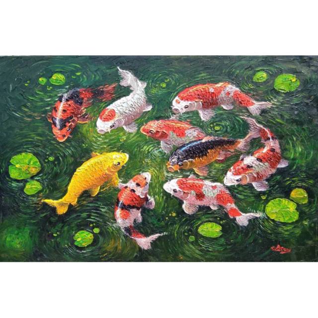 Lukisan Tangan Feng Shui Koi